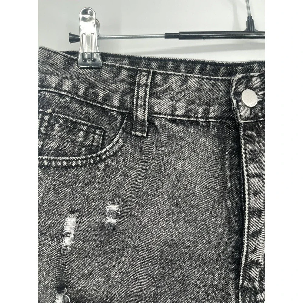 SHEIN Size L Distressed Denim Shorts Womens Gray Good Acid Wash Raw Hem Cut Offs
